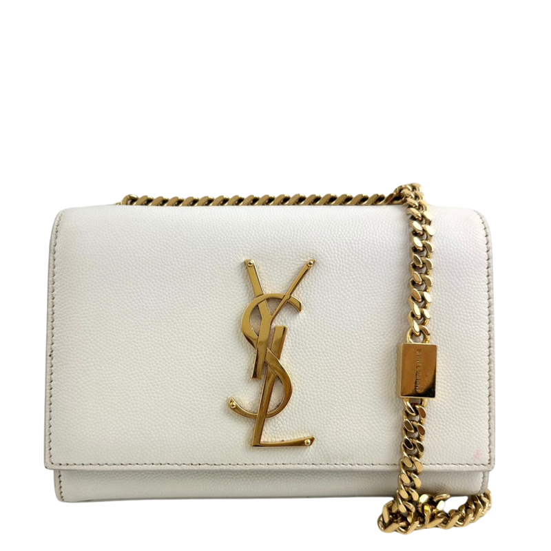 Small Kate White Grain De Poudre Embossed Leather GHW