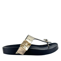 Mellow Thong Leather Sandals in Spark Gold / Perfect Black Size US 8