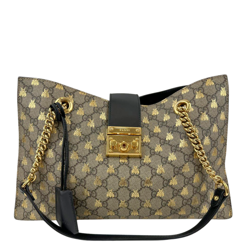 GG Supreme Monogram Bees Medium Padlock Tote