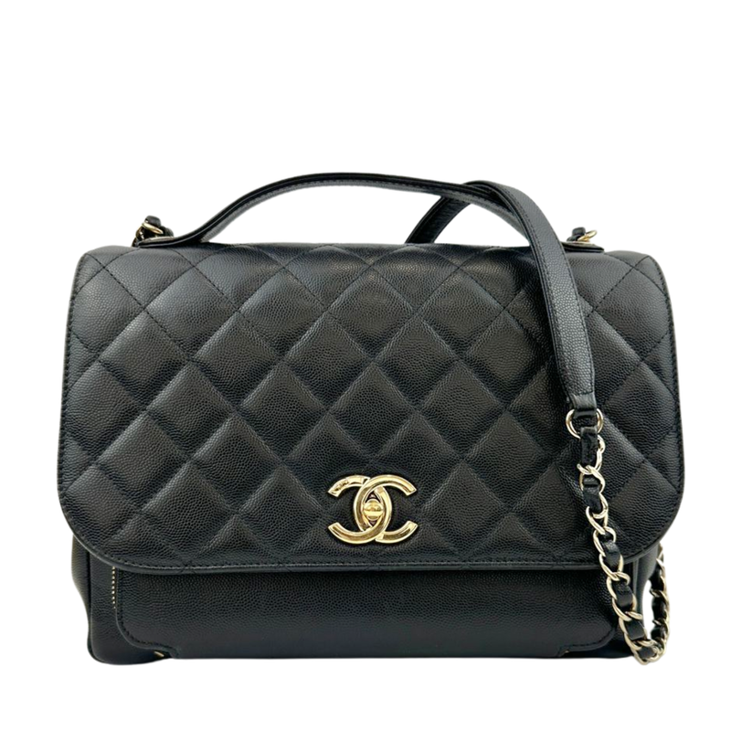 Large Business Affinity Black Caviar Flap Bag with Top Handle