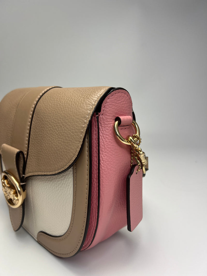 Georgie Saddle Bag in Colorblock White/Pink/Beige