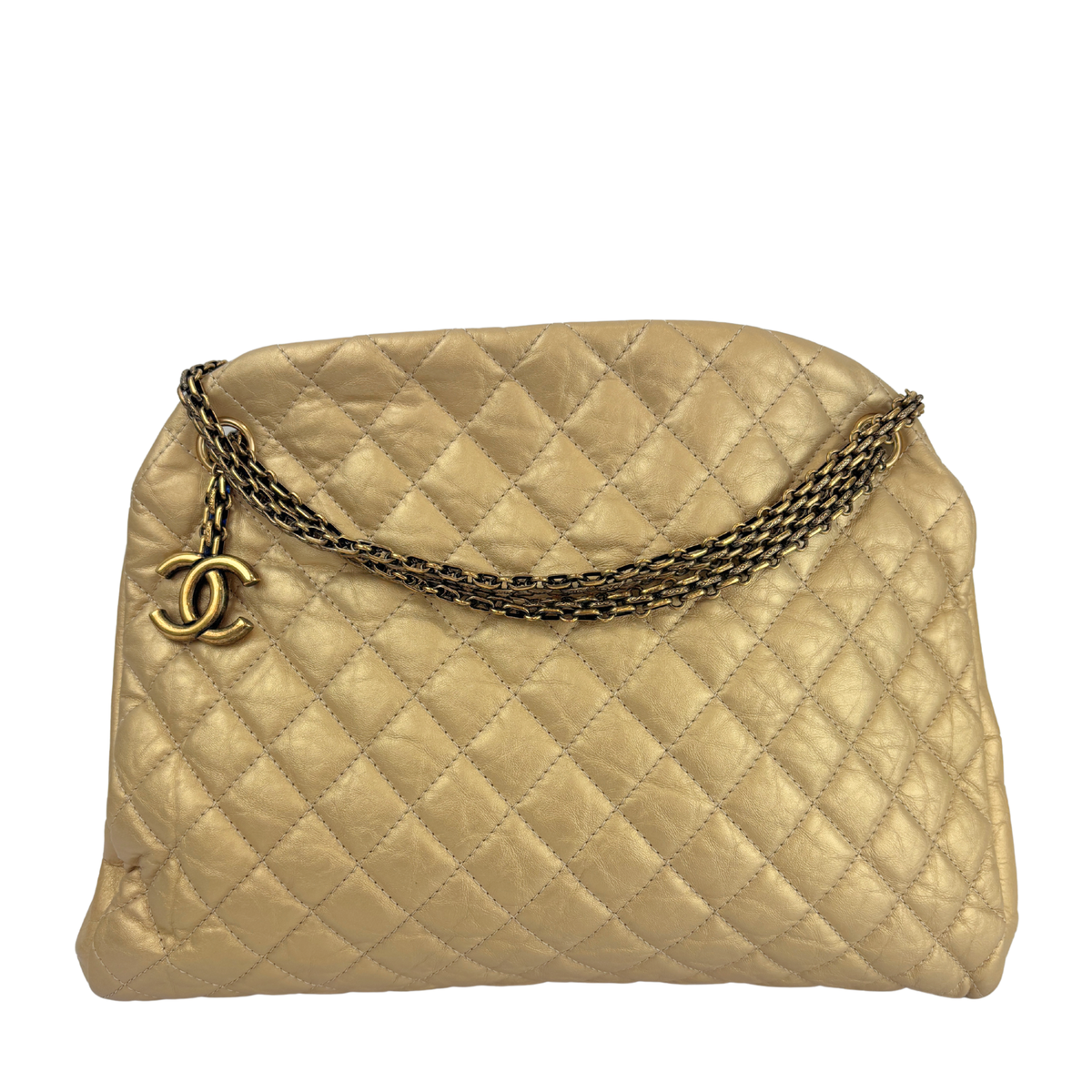 Aged Calfskin Gold Quilted Large Just Mademoiselle Bowling Bag