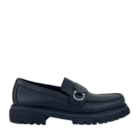 Moccasin with Gancini Ornament Saddle Loafer Calfskin in Black Size 10
