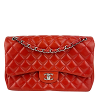 Red Lambskin Jumbo Double Flap SHW