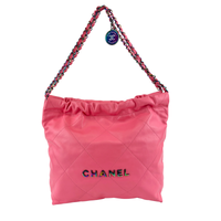 AS3260 22 Drawstring Rainbow Hardware Shiny Calfskin Quilted Pink