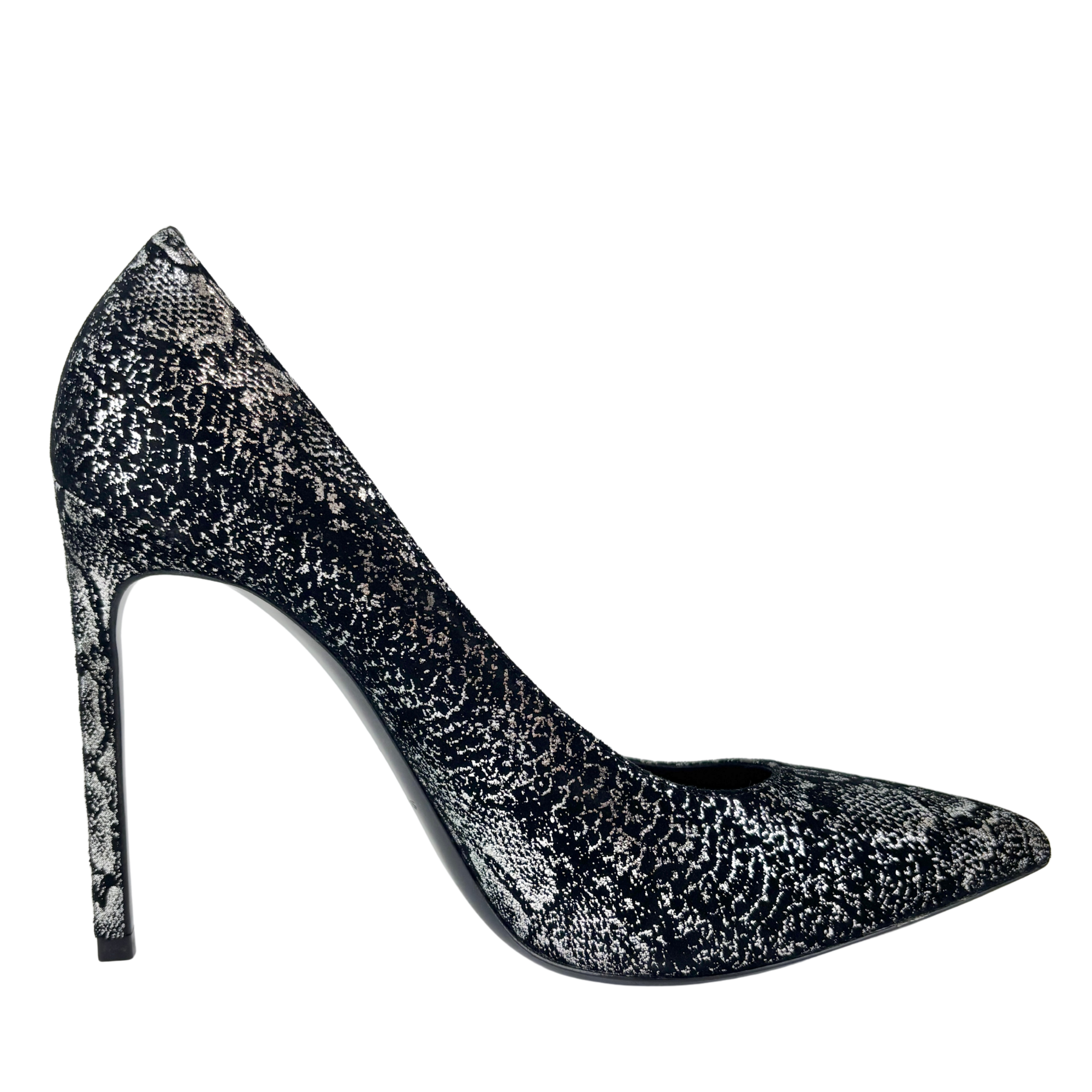 Suede Foil Print Pumps in Black / Silver Size 40.5