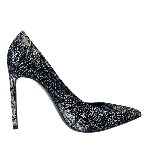 Suede Foil Print Pumps in Black / Silver Size 40.5