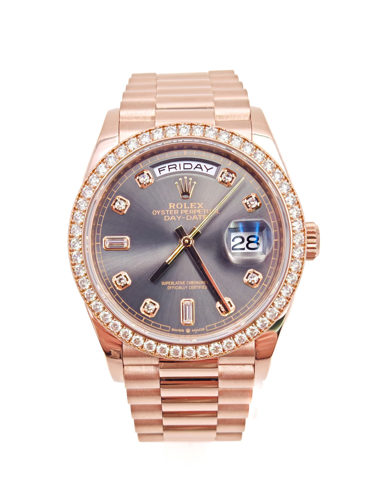 Rolex Day-Date 36 Grey Diamond Bezel 128345RBR