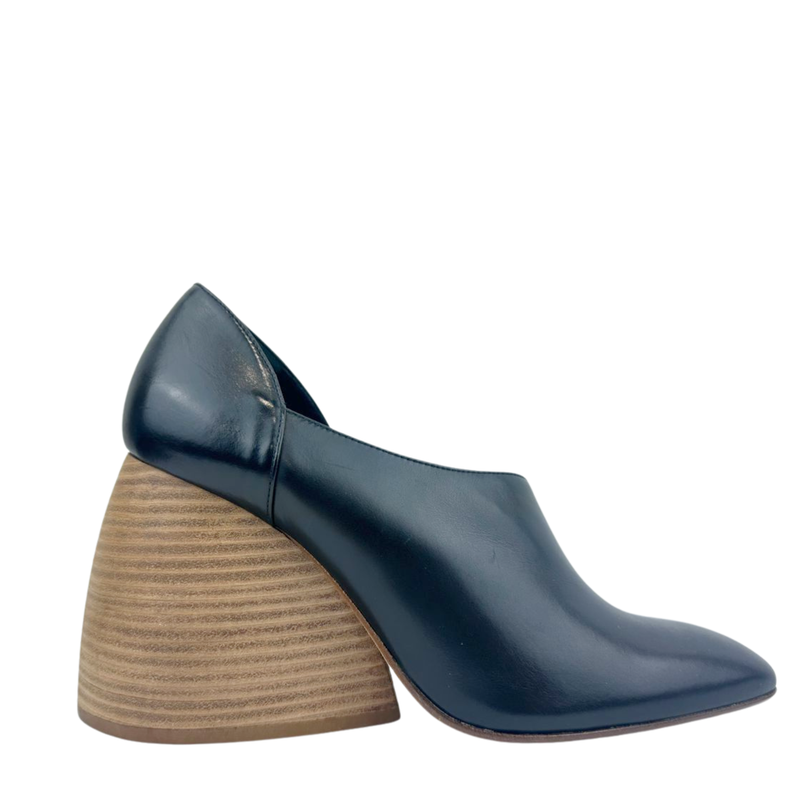 Toy Wood Heel Black Leather Pumps Size 38