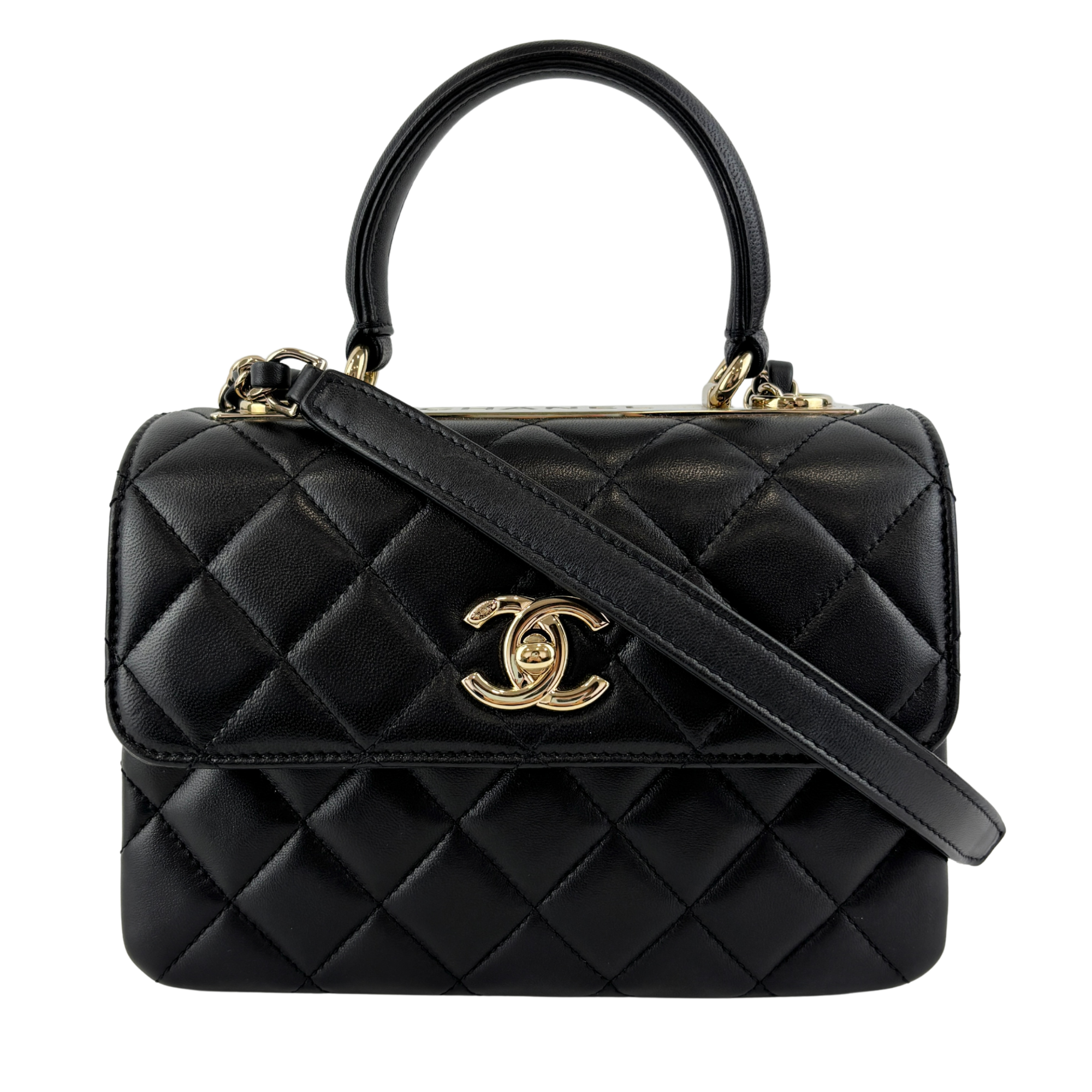 Mini Trendy CC Black Quilted Lambskin Leather *Microchipped*