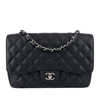 Classic Jumbo Single Flap Black Caviar SHW