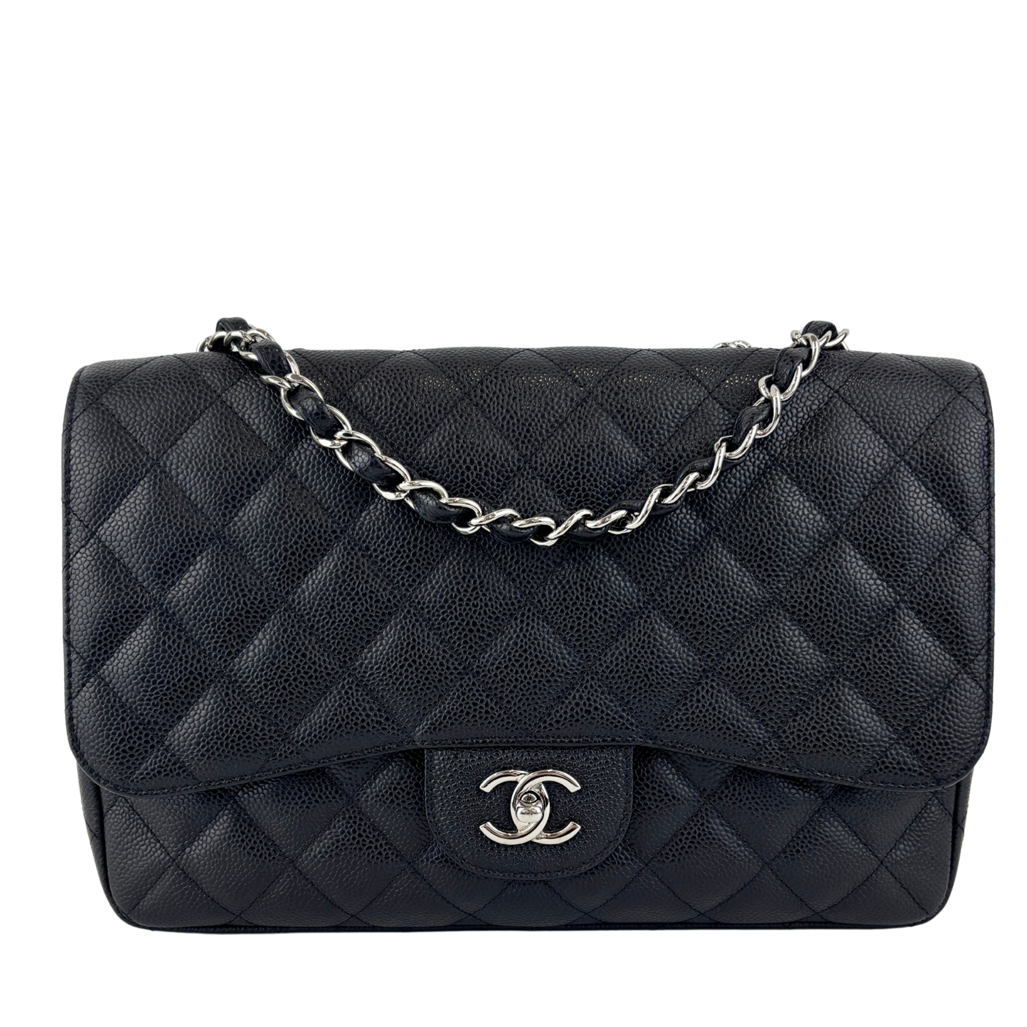 Classic Jumbo Single Flap Black Caviar SHW