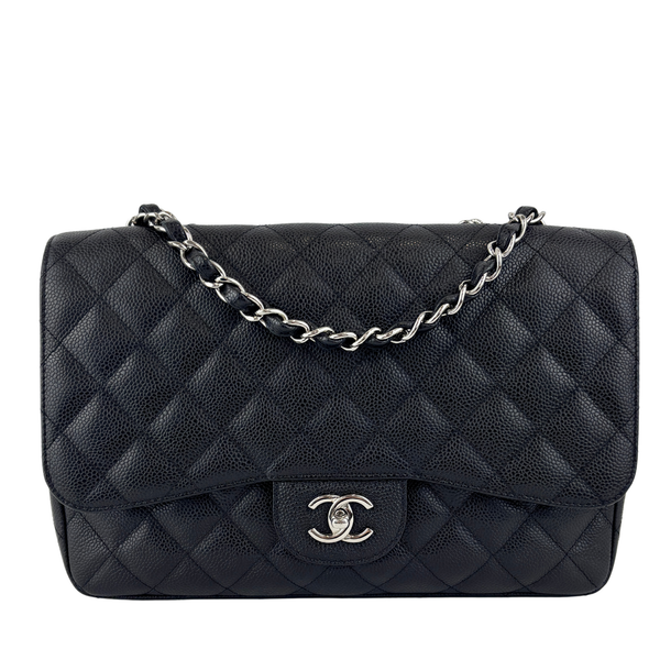 Classic Jumbo Single Flap Black Caviar SHW