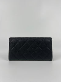 A50096 Classic Quilted Long Flap Wallet Black Caviar GHW