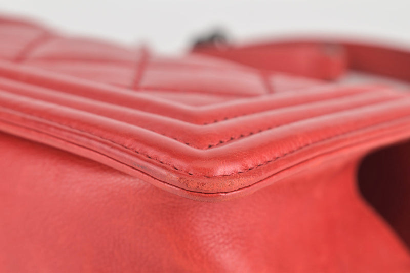 Small Red Grained Calf Leather Double Stitch Boy Bag RHW