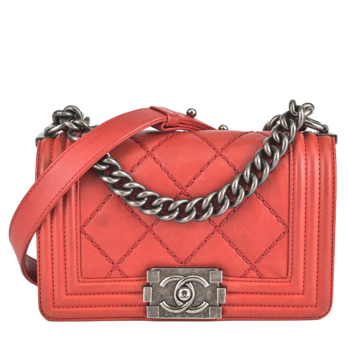 CHANEL 22P Chain Melody Bag Red Caviar Gold HW Grained Calfskin