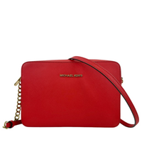Red Saffiano Leather Jet Set Camera Crossbody Bag