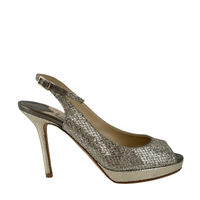 Evelyn Champagne Glitter Peep Toe Slingback Pumps Size 35.5
