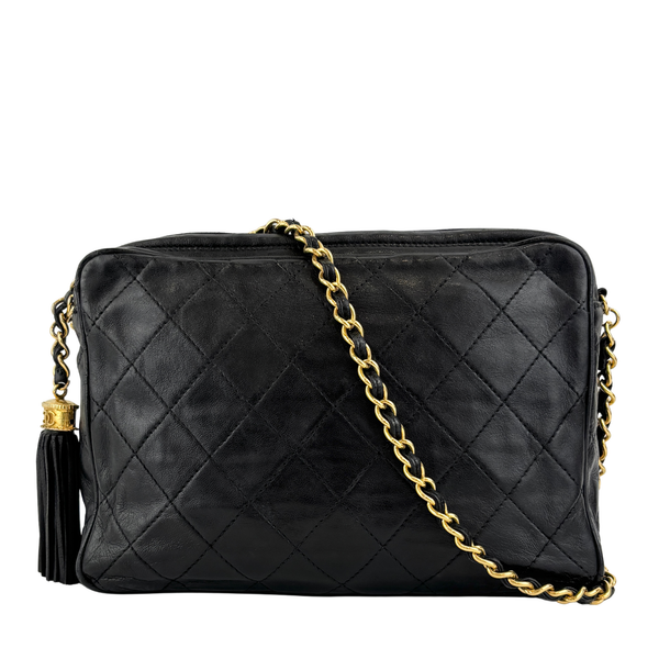 Vintage Black Quilted Lambskin Tassel Camera Bag 24K GHW