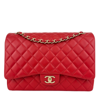 Maxi Double Flap Lambskin Red GHW