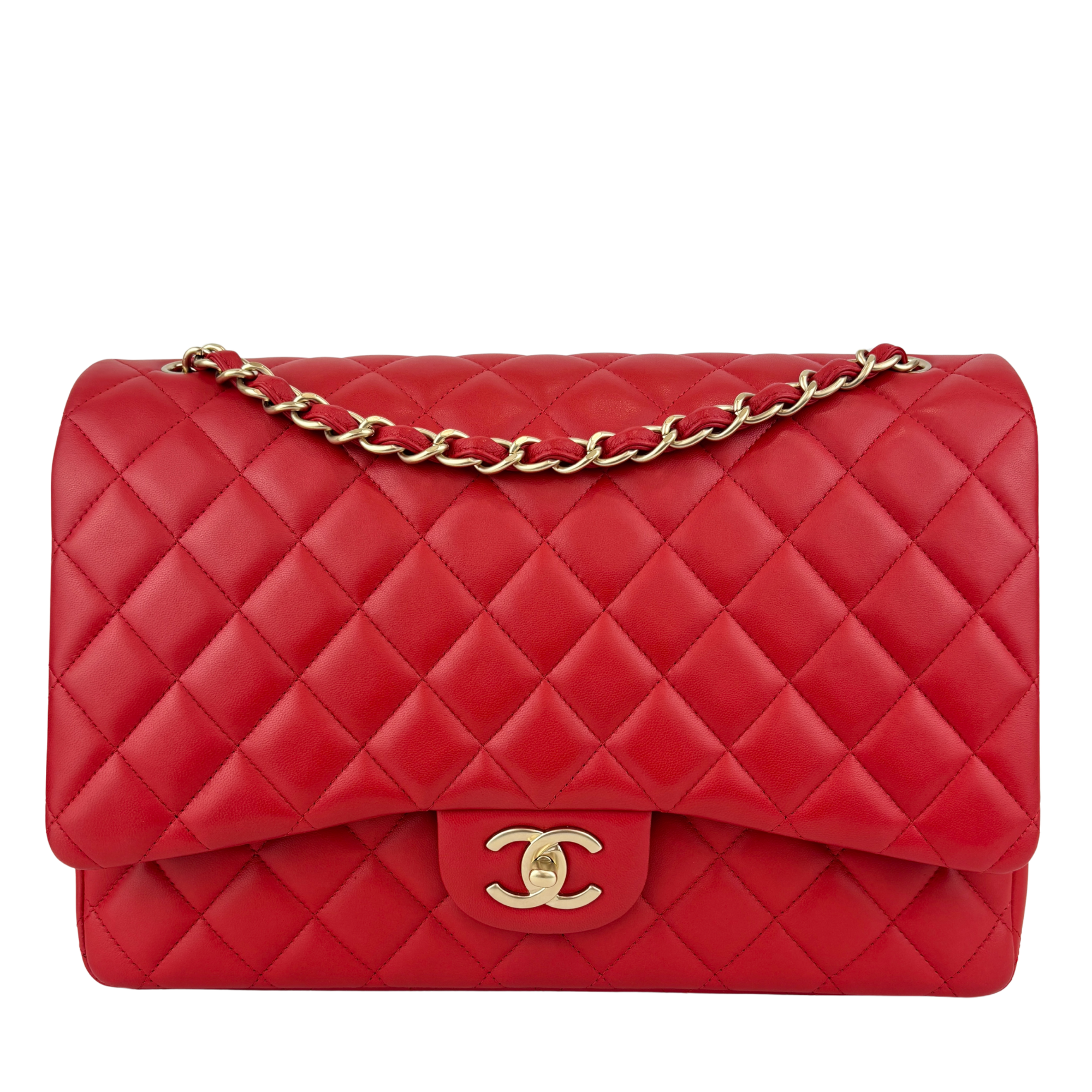 Maxi Double Flap Lambskin Red GHW