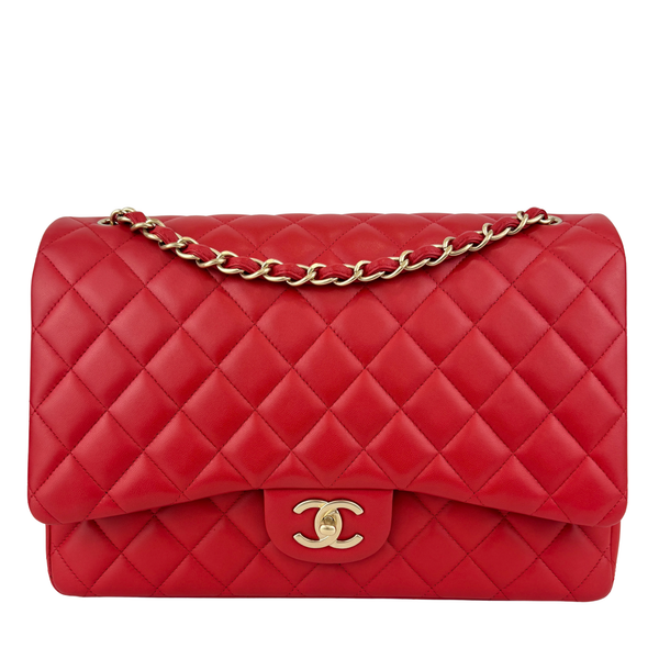 Maxi Double Flap Lambskin Red GHW