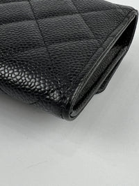 A50096 Classic Quilted Long Flap Wallet Black Caviar GHW