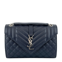 Saint Laurent Medium Envelope Bag in Navy Grain De Poudre SHW