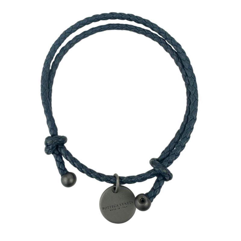 Intrecciato Nappa Leather Navy Double Strand Bracelet