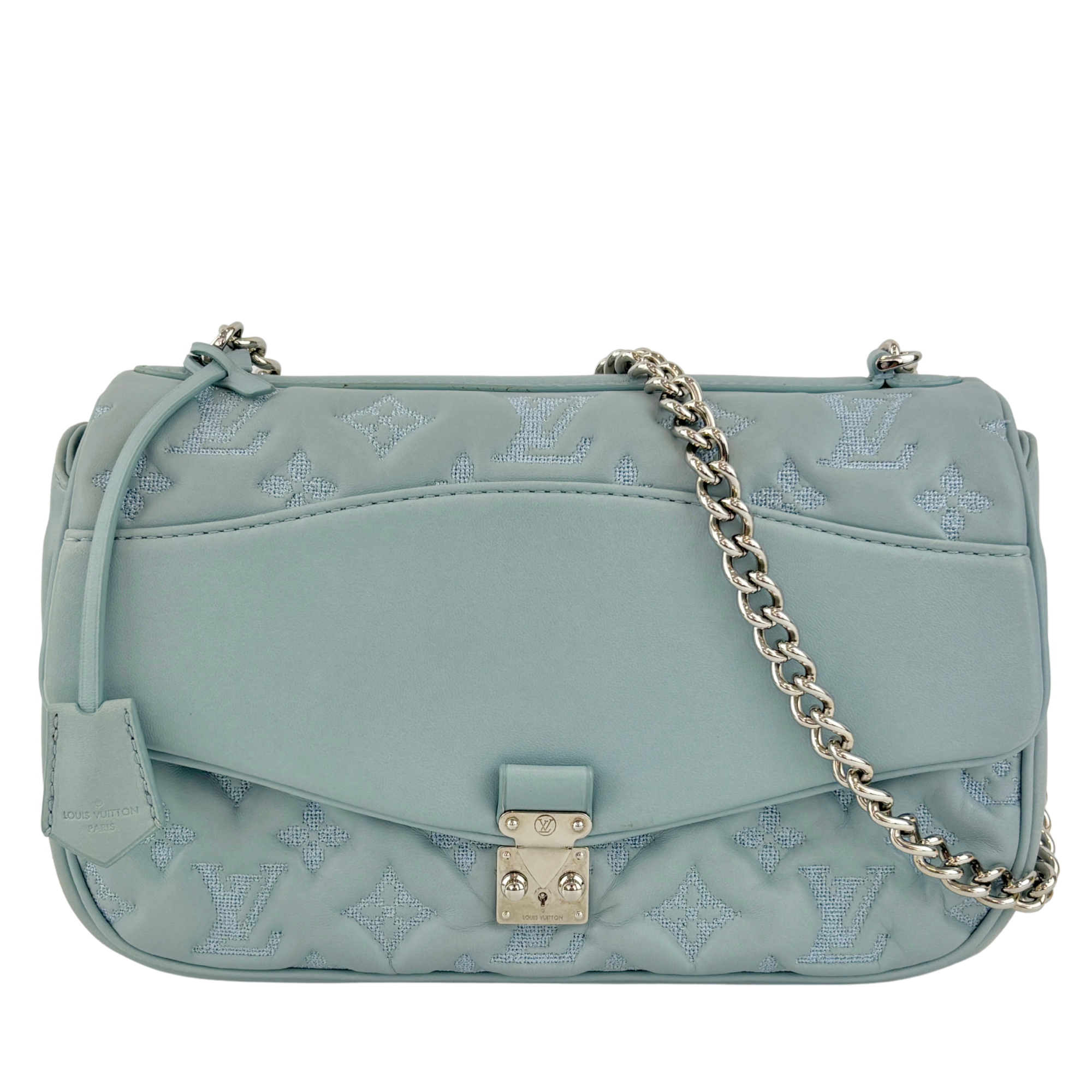 Mama Broderie Pochette Shoulder Bag in Light Blue Lambskin