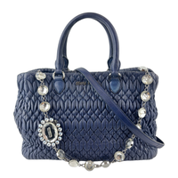 Matelasse Nappa Crystal Leather Small Tote Dark Blue