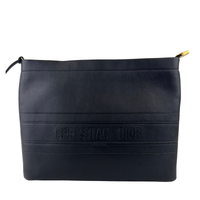 Smooth Calfskin Stripe Zip Clutch in Black