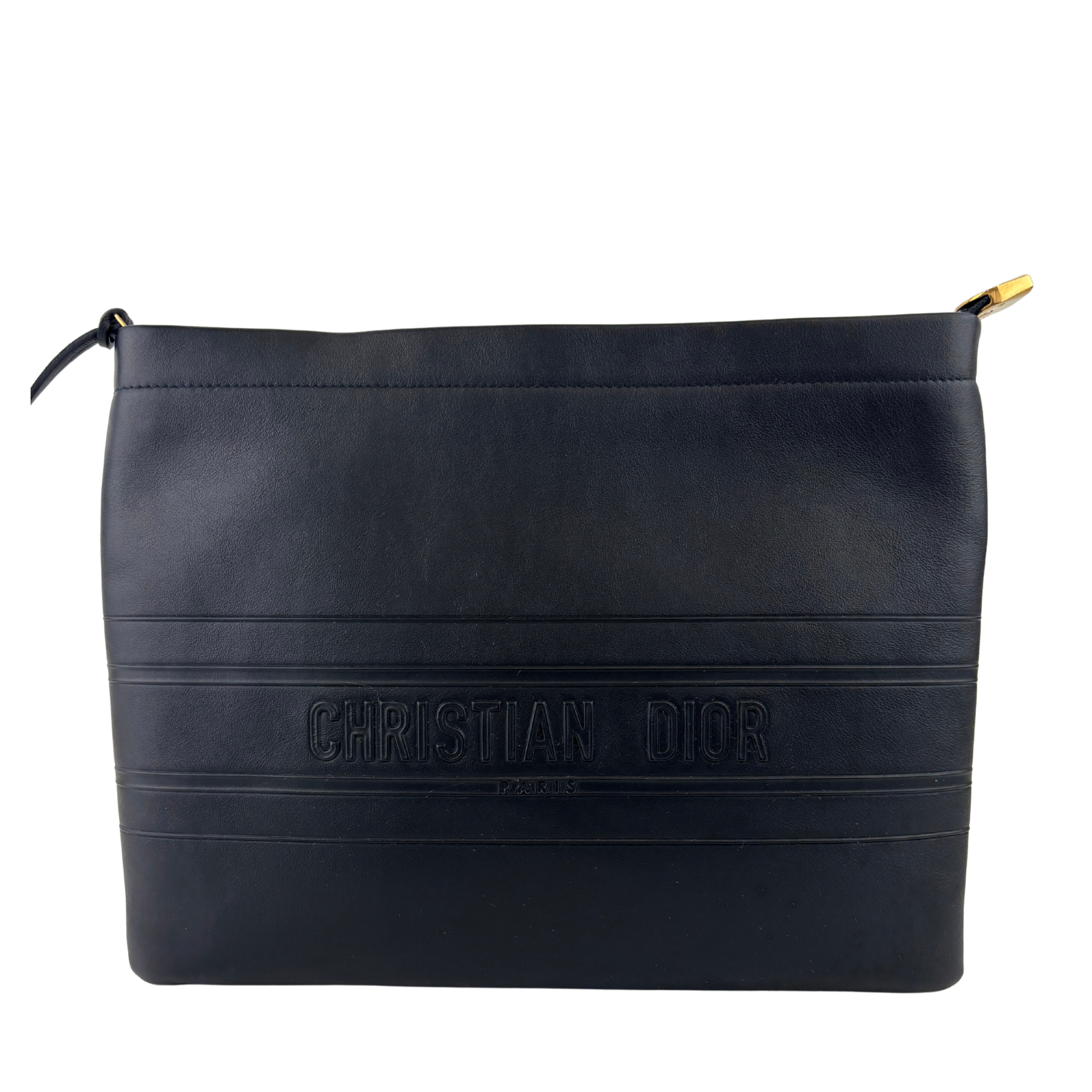 Smooth Calfskin Stripe Zip Clutch in Black