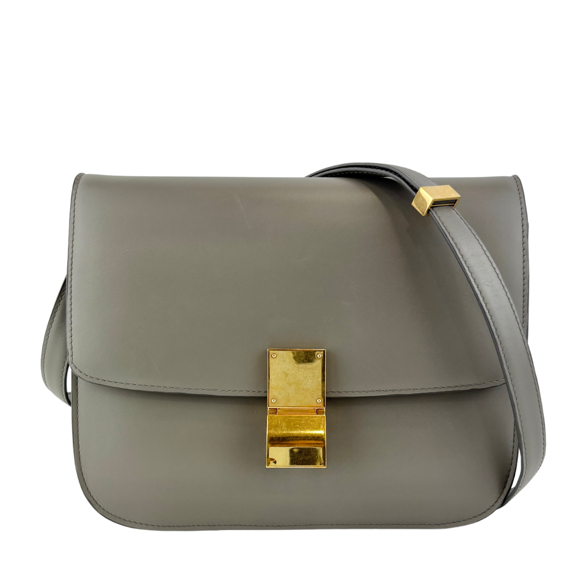 Grey Leather Medium Classic Box Shoulder Bag