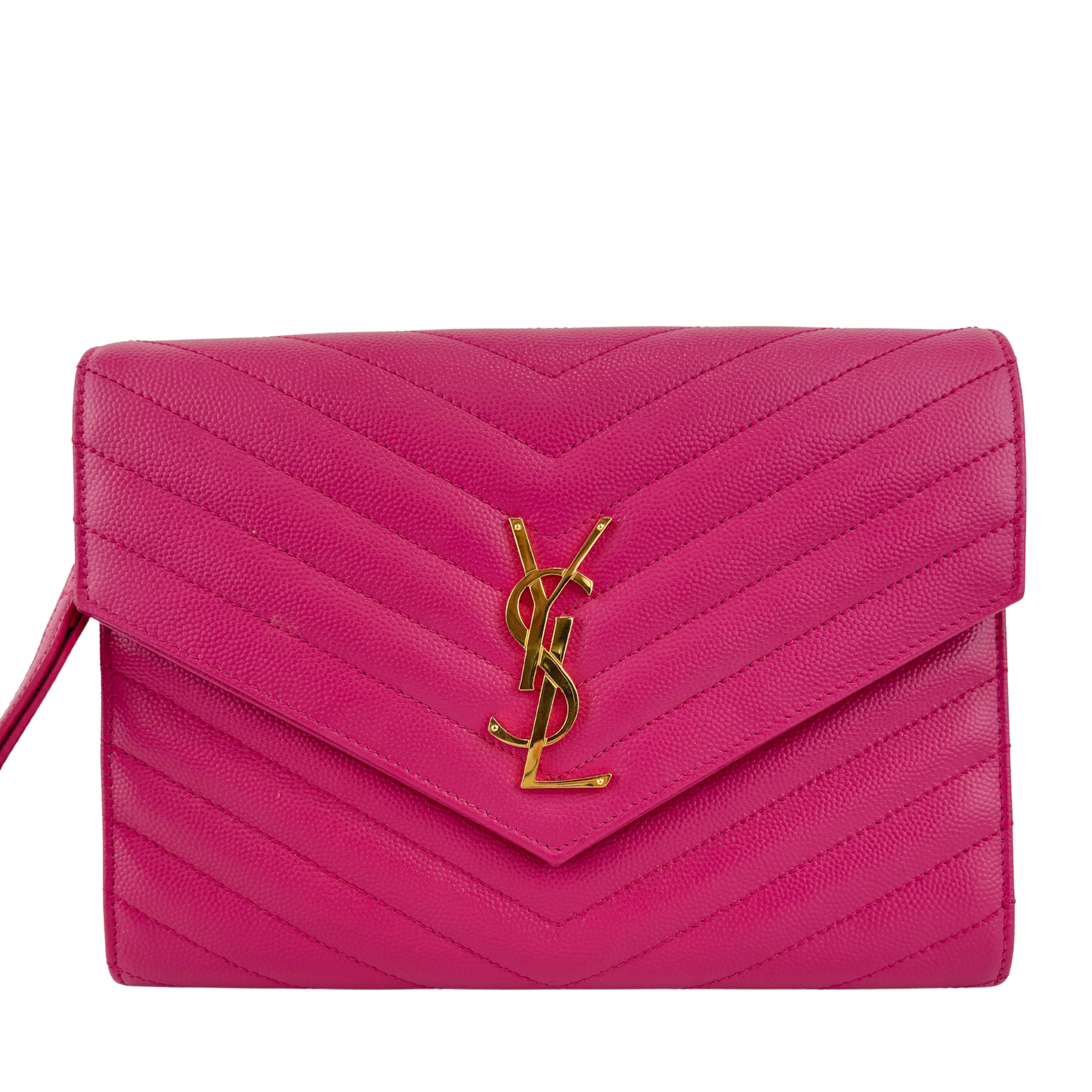 Monogram Envelope Wristlet Matelasse Chevron Leather in Fuchsia GHW