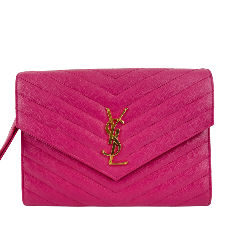 Saint Laurent Monogram Envelope Wristlet Fuchsia Chevron Leather