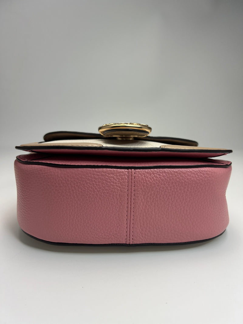 Georgie Saddle Bag in Colorblock White/Pink/Beige