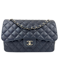 Classic Lambskin Navy Blue Jumbo Double Flap SHW