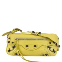 Le Cagole S Leather Shoulder Bag in Citrus/Lemonade Yellow Arena Lambskin