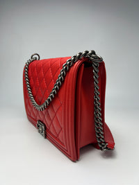 Red Diamond Stitch / Ultra Stitch Calfskin Leather Large Boy Bag