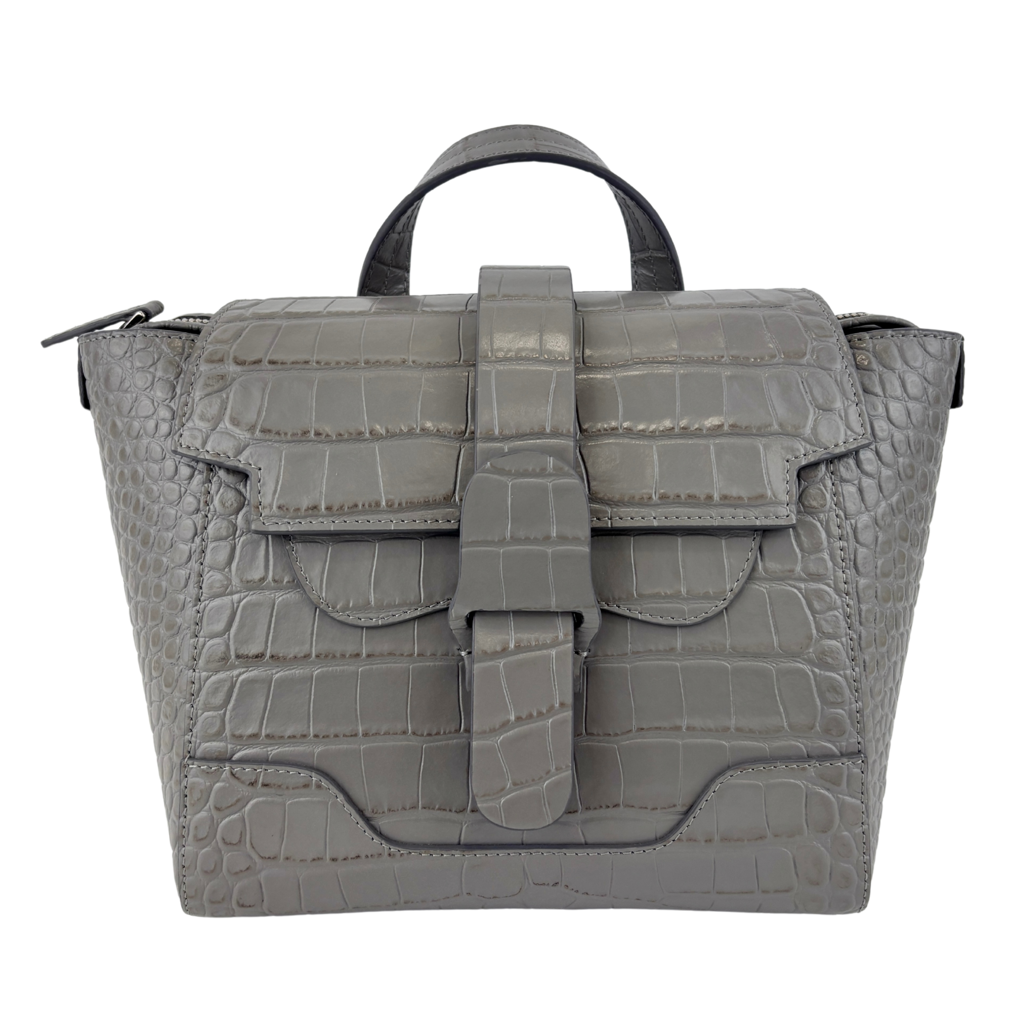 Maestra Embossed Leather Backpack in Grey