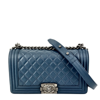 Chanel Old Medium Boy in Blue Quilted Lambskin