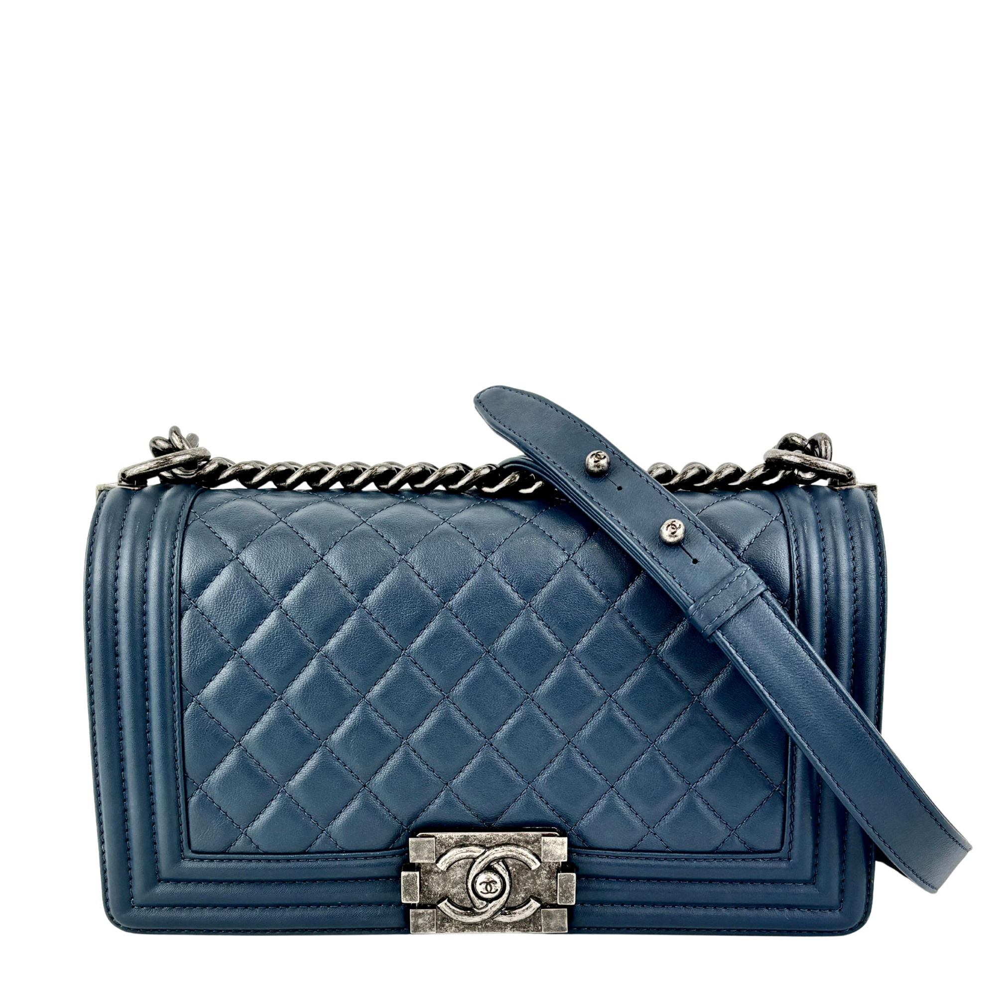 Chanel Old Medium Boy in Blue Quilted Lambskin