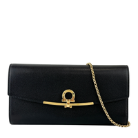 Gancini Clip Clutch with Chain Black Pebble Calf GHW
