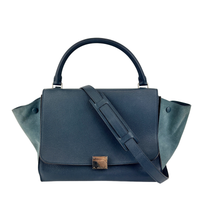 Medium Trapeze Blue Grained Calfskin/Suede