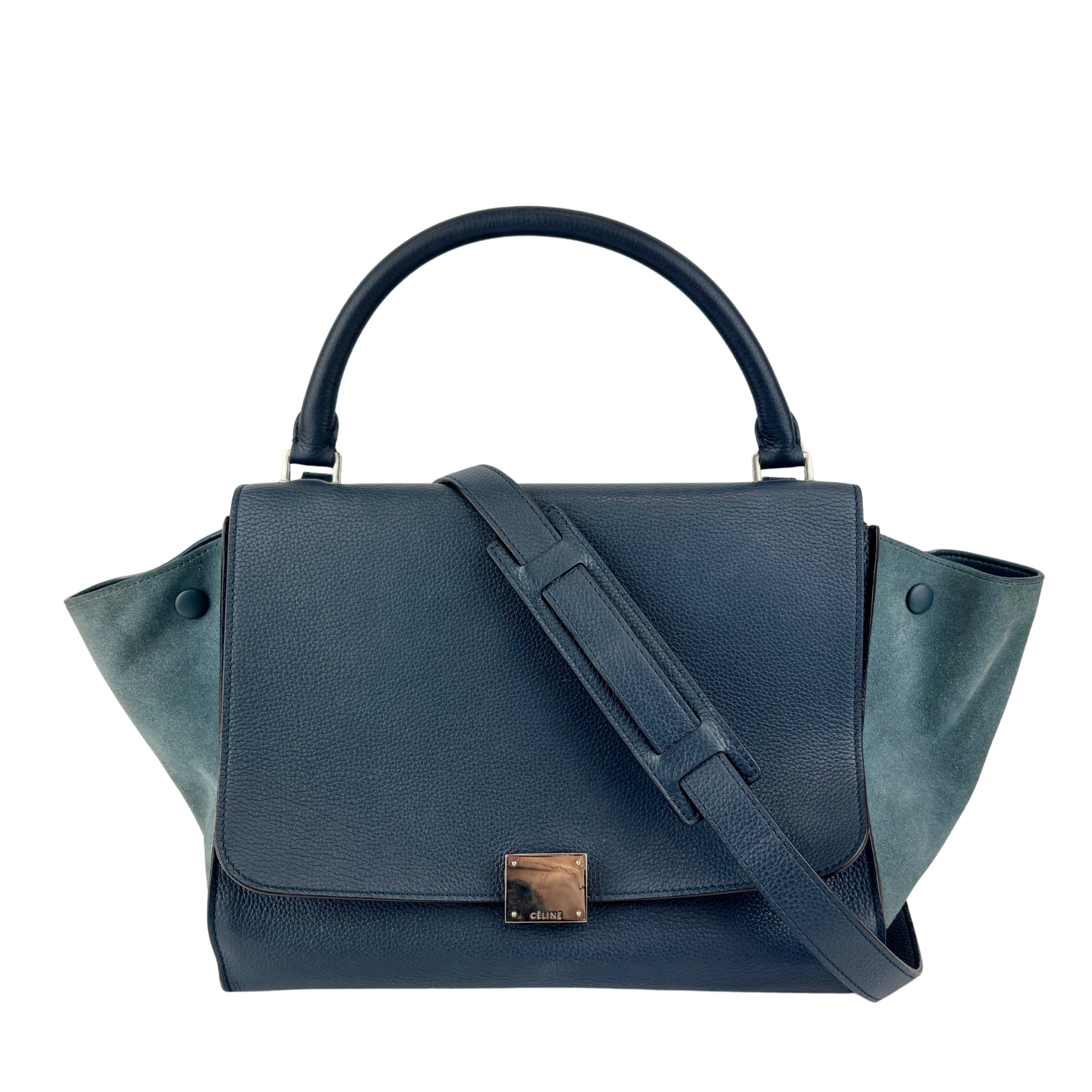Medium Trapeze Blue Grained Calfskin/Suede