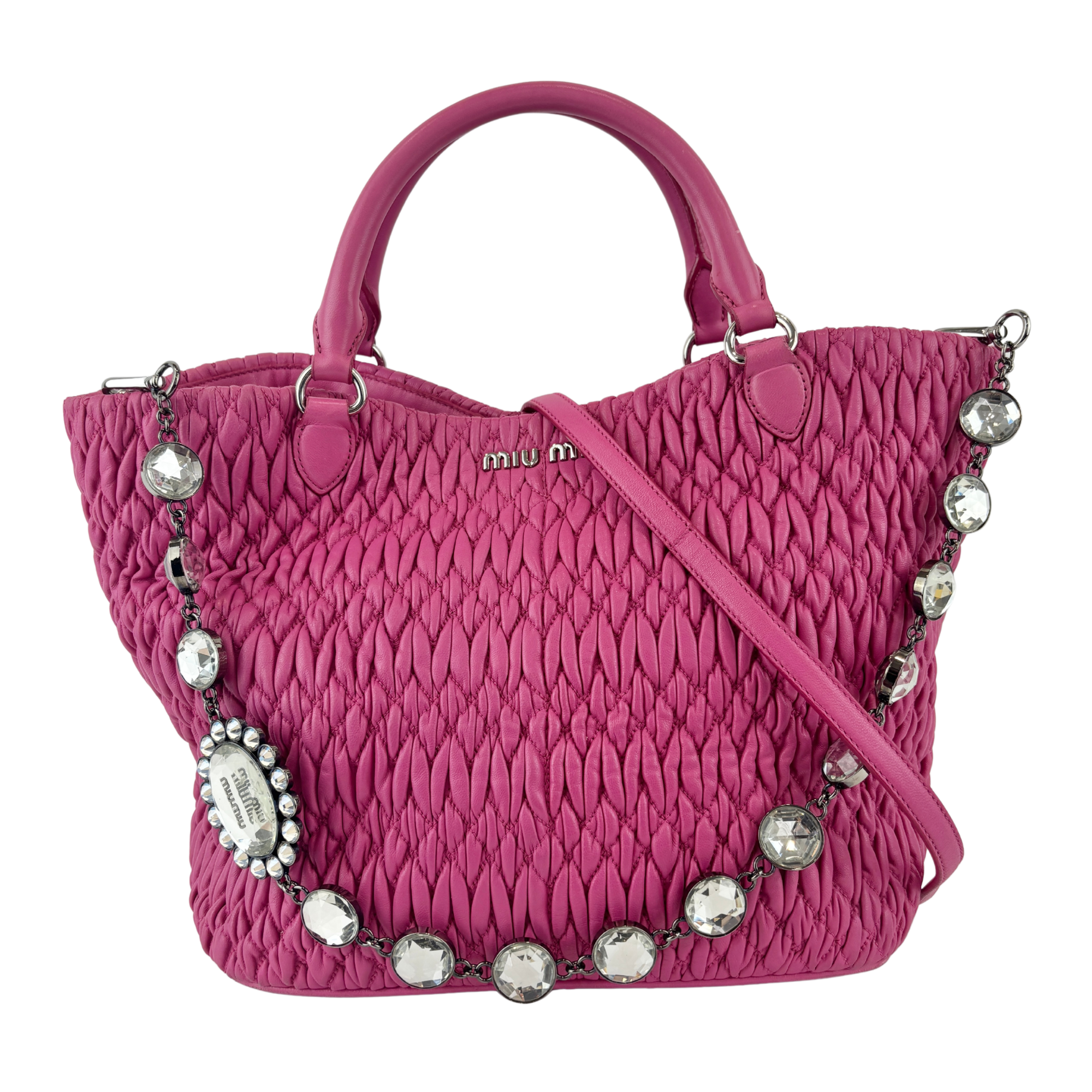 RN0896 Matelasse Nappa Crystal Leather Satchel Fuchsia