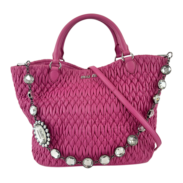 RN0896 Matelasse Nappa Crystal Leather Satchel Fuchsia