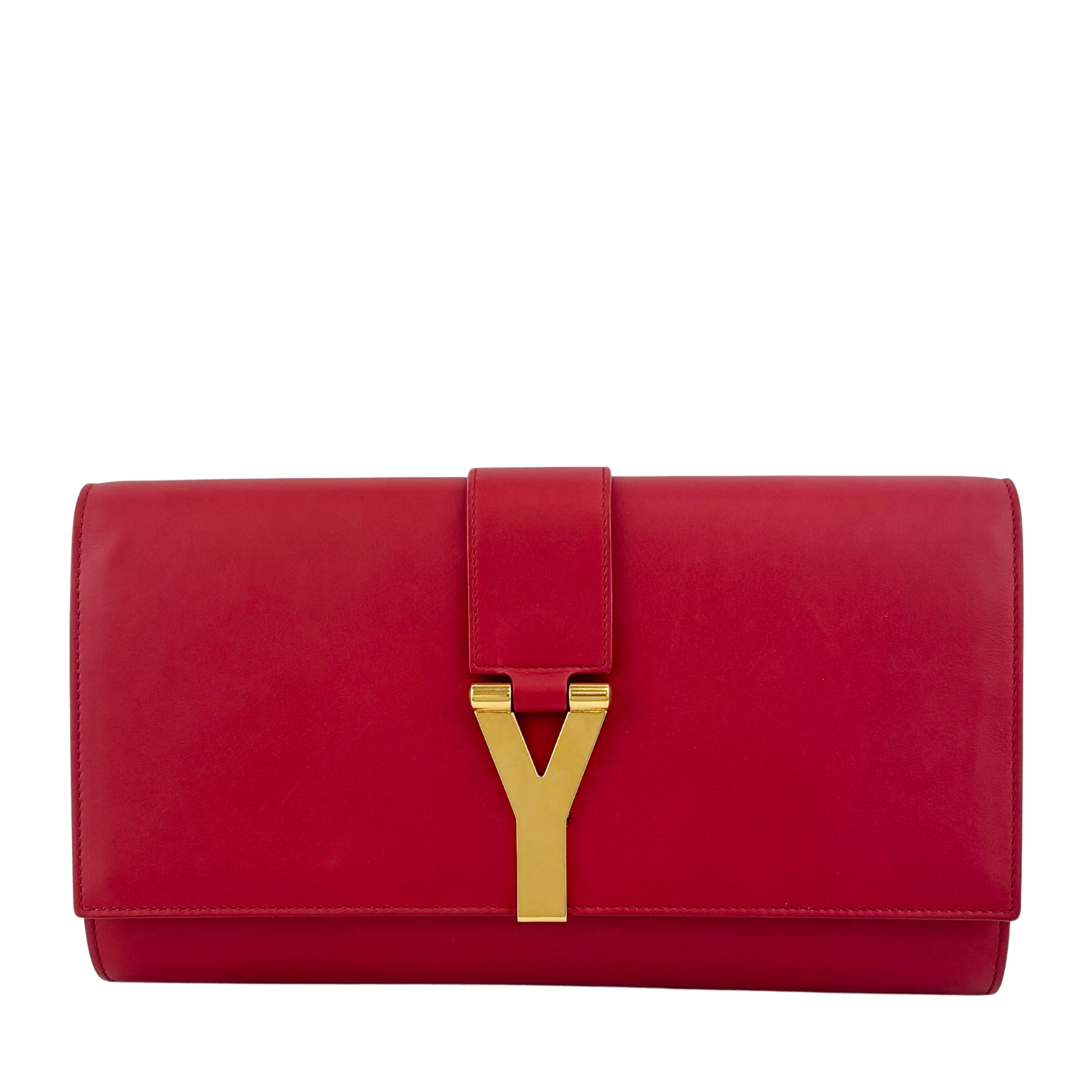 Saint Laurent Y-Ligne Clutch in Red Calfskin