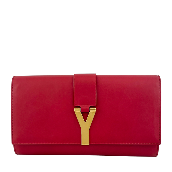 Saint Laurent Y-Ligne Clutch in Red Calfskin